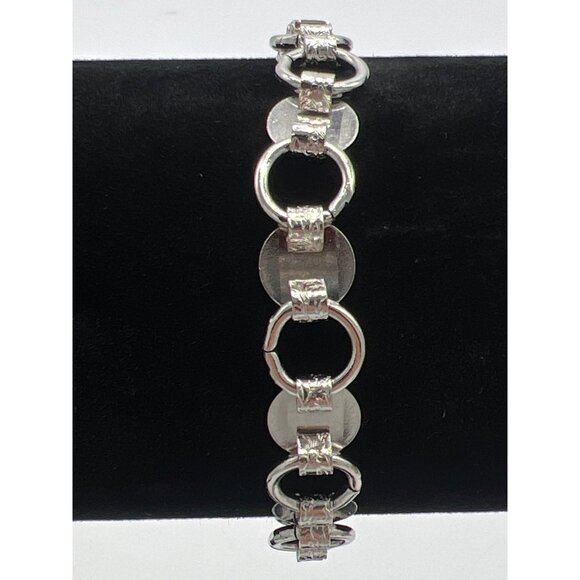Sarah Coventry Silver-Tone Textured Circle Link Bracelet 7 Inch Vintage Jewelry - Picture 5 of 6